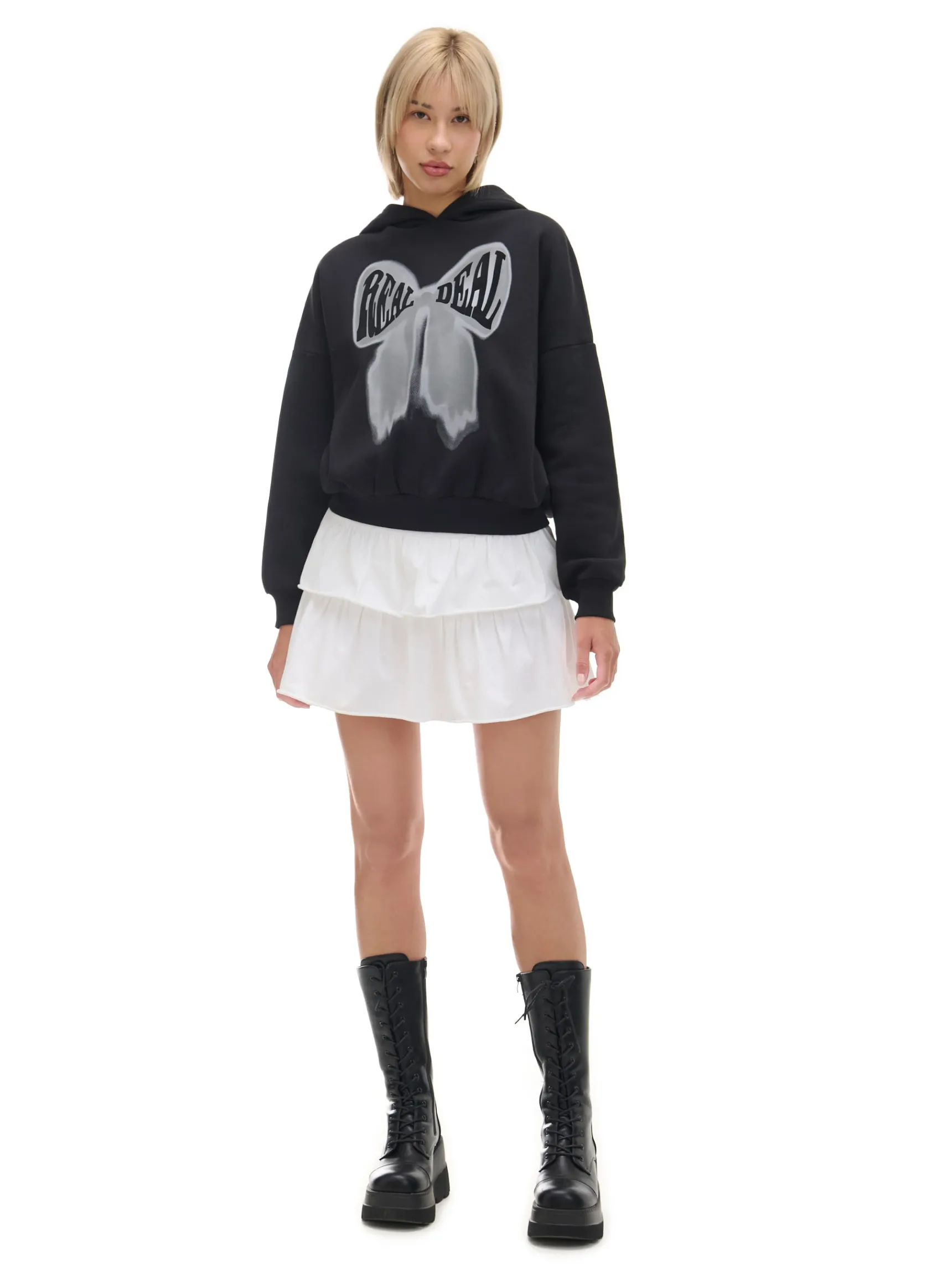 Clearance Cropp Czarna bluza z kapturem i nadrukiem czarny