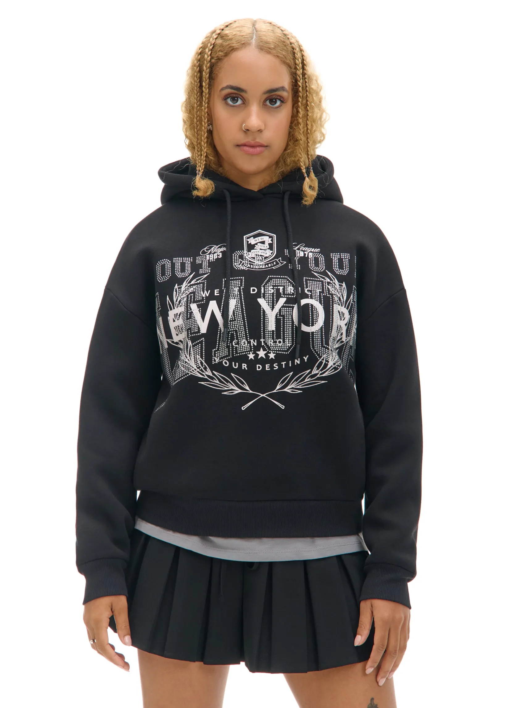 Online Cropp Czarna bluza z kapturem i napisami UNISEX czarny