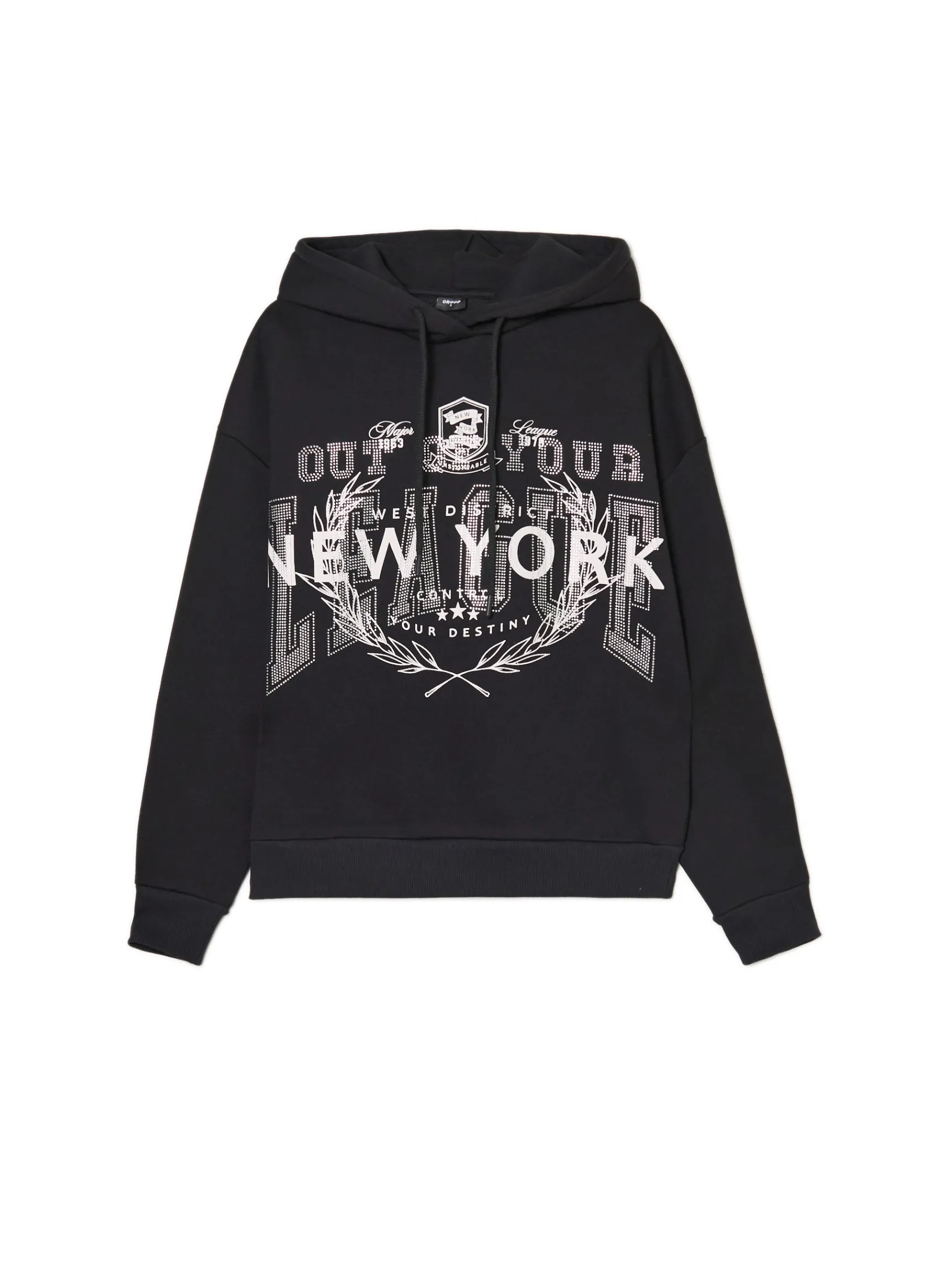 Online Cropp Czarna bluza z kapturem i napisami UNISEX czarny