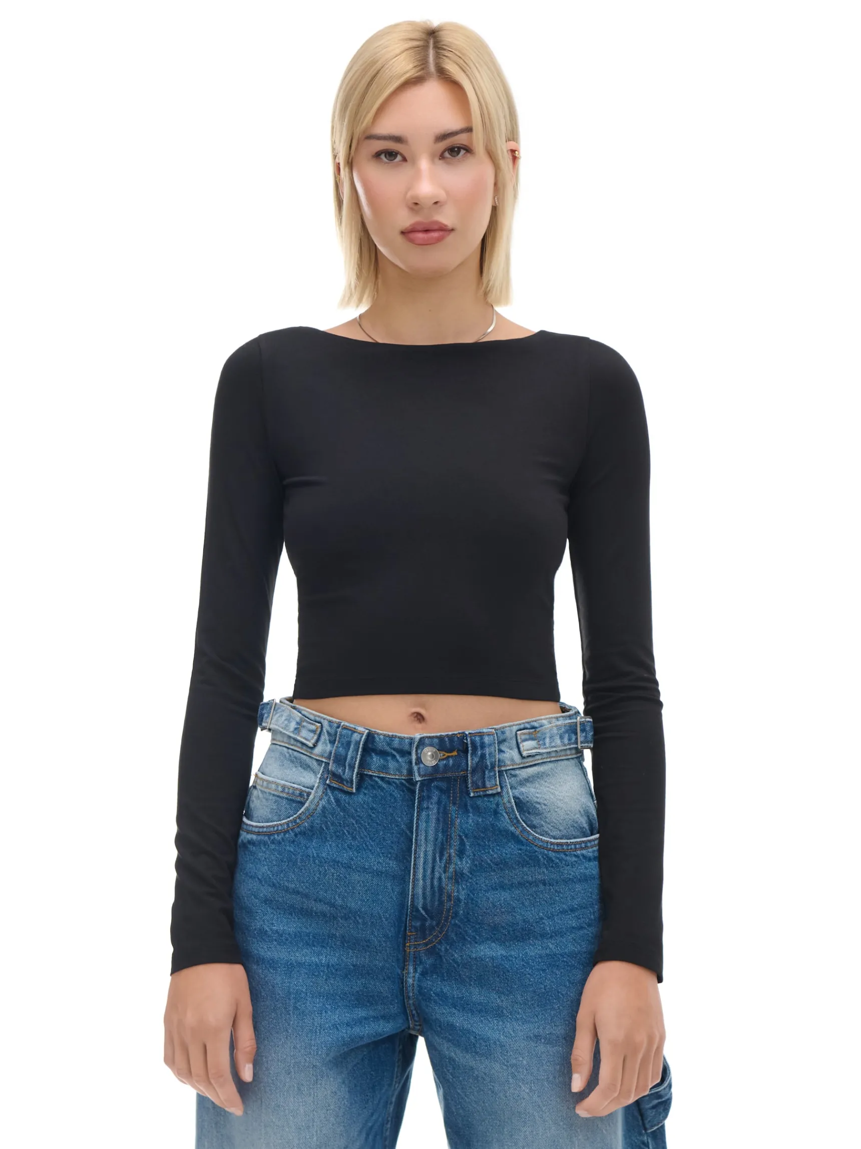 Best Cropp Czarna bluzka longsleeve z wiskozą czarny