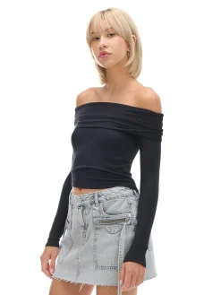 Clearance Cropp Czarna bluzka z hiszpańskim dekoltem czarny