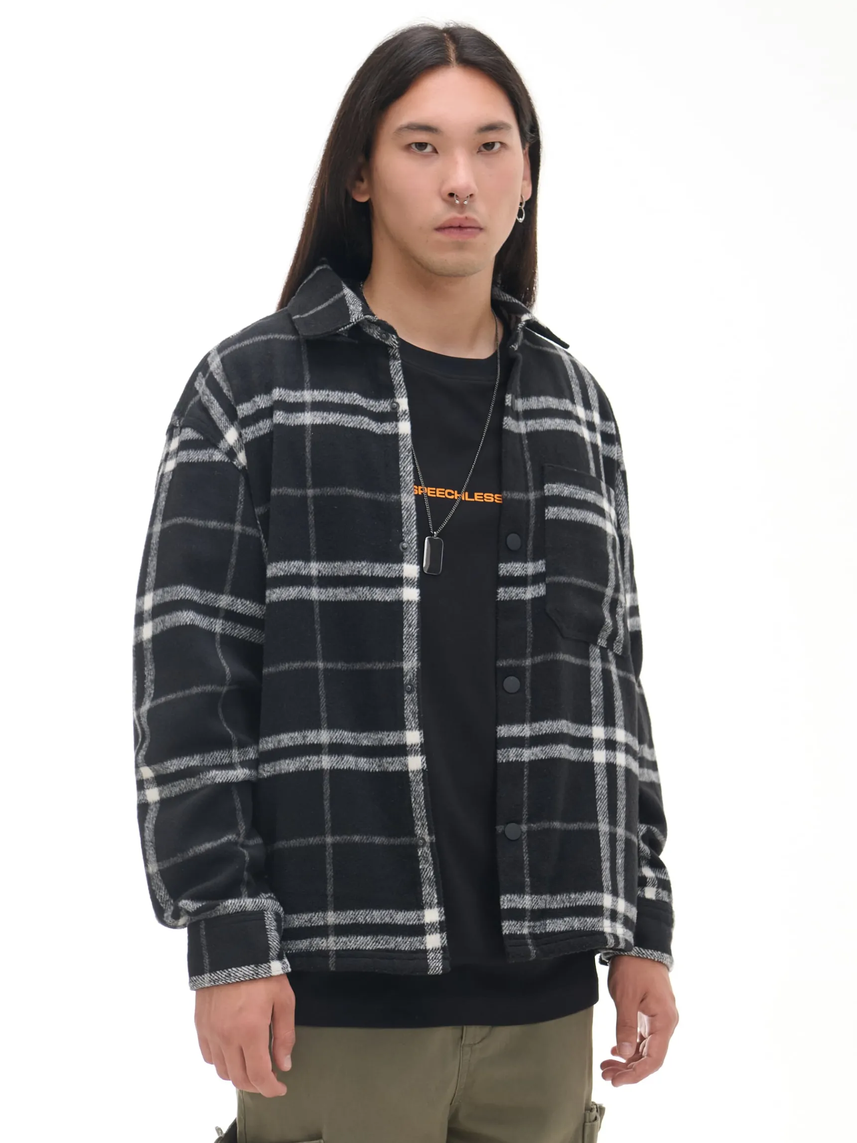 Clearance Cropp Czarna flanelowa koszula z domieszką wełny czarny