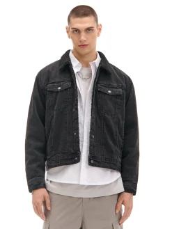Discount Cropp Czarna jeansowa kurtka sherpa czarny