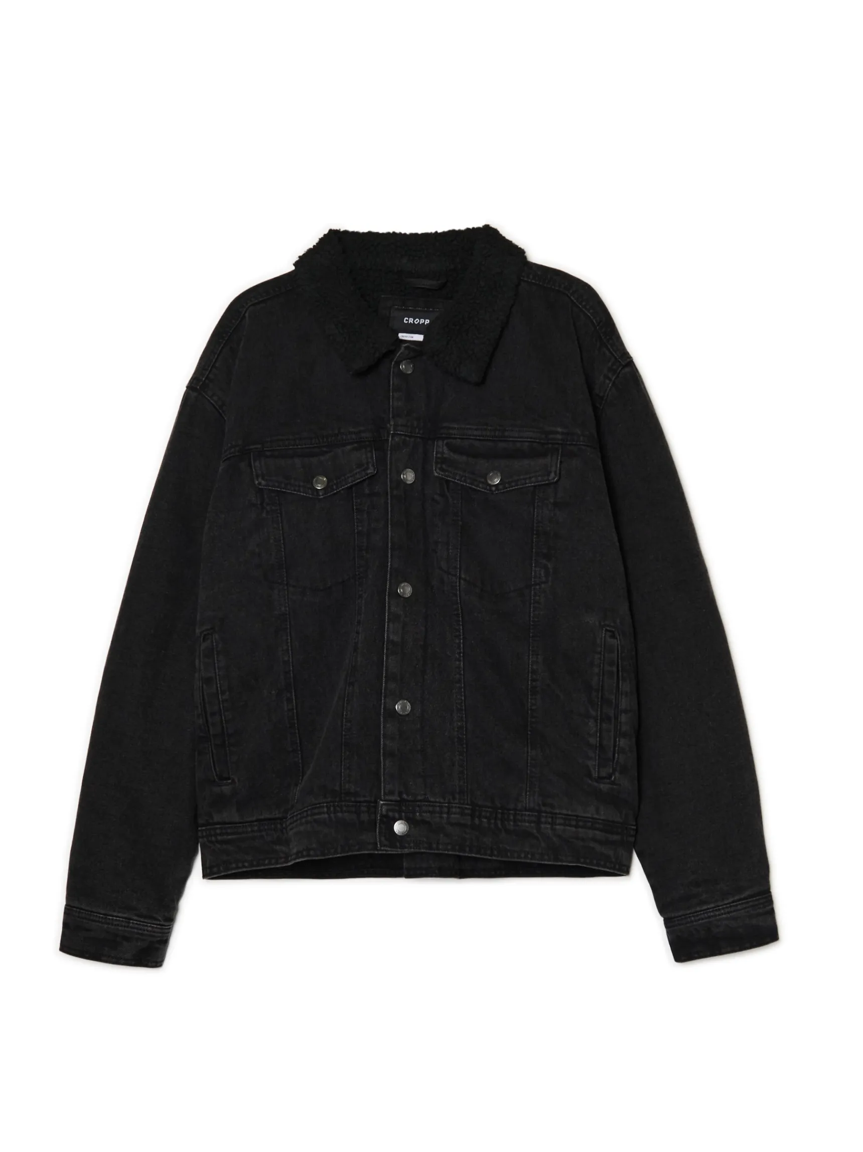 Discount Cropp Czarna jeansowa kurtka sherpa czarny