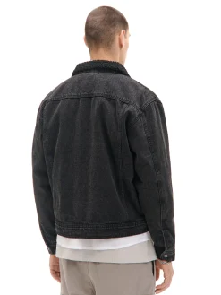Discount Cropp Czarna jeansowa kurtka sherpa czarny