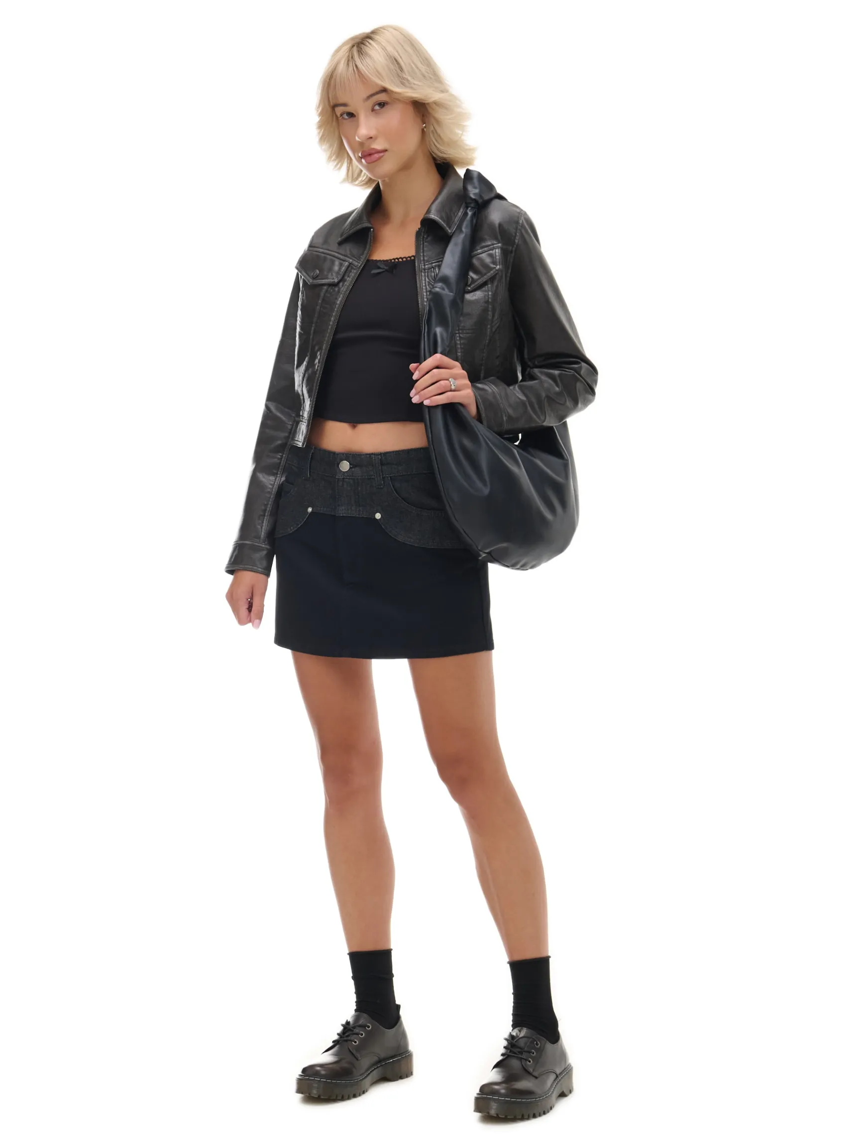 Hot Cropp Czarna jeansowa spódnica mini szary