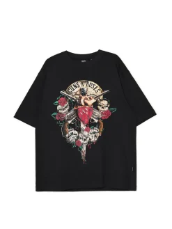 Discount Cropp Czarna koszulka Guns N' Roses czarny