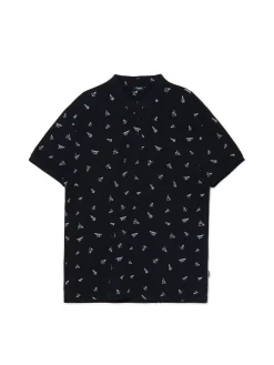 Online Cropp Czarna koszulka polo z nadrukami all over czarny