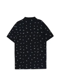 Online Cropp Czarna koszulka polo z nadrukami all over czarny