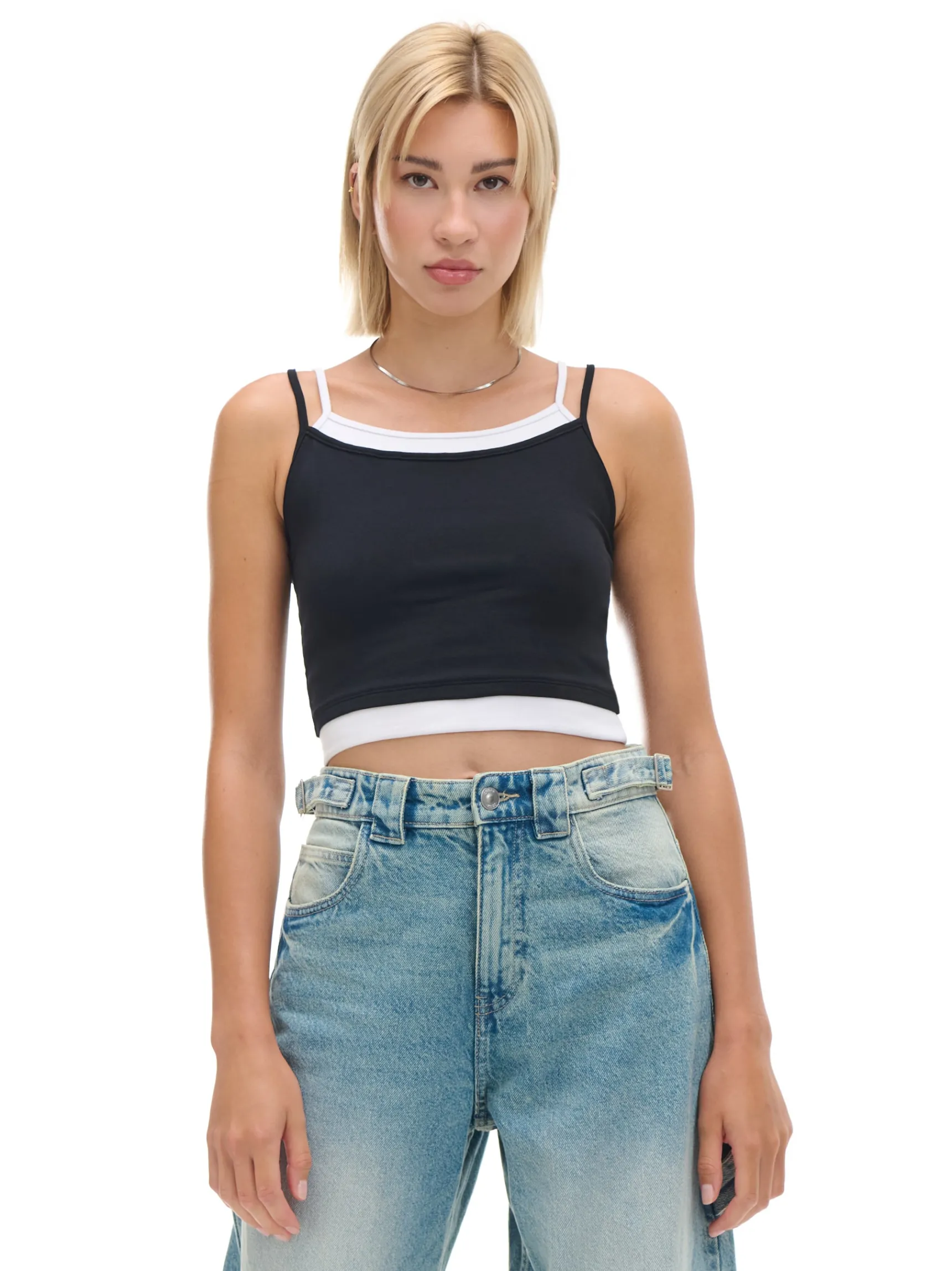 Discount Cropp Czarna koszulka z białymi wstawkami czarny