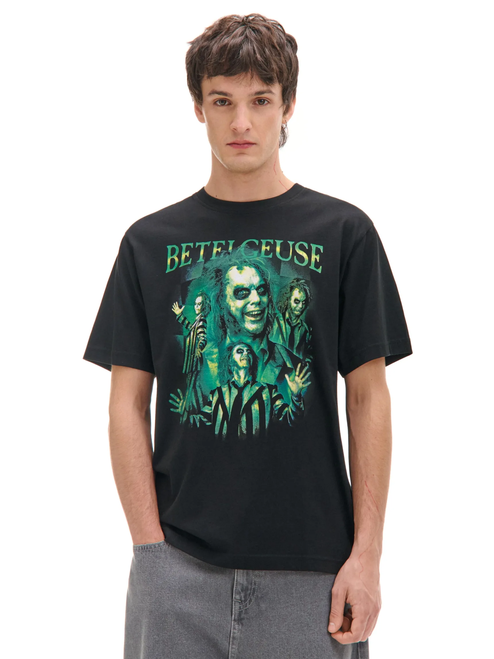 Hot Cropp Czarna koszulka z nadrukiem Beetlejuice UNISEX czarny