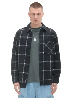 Discount Cropp Czarna kraciasta koszula z domieszką wełny czarny