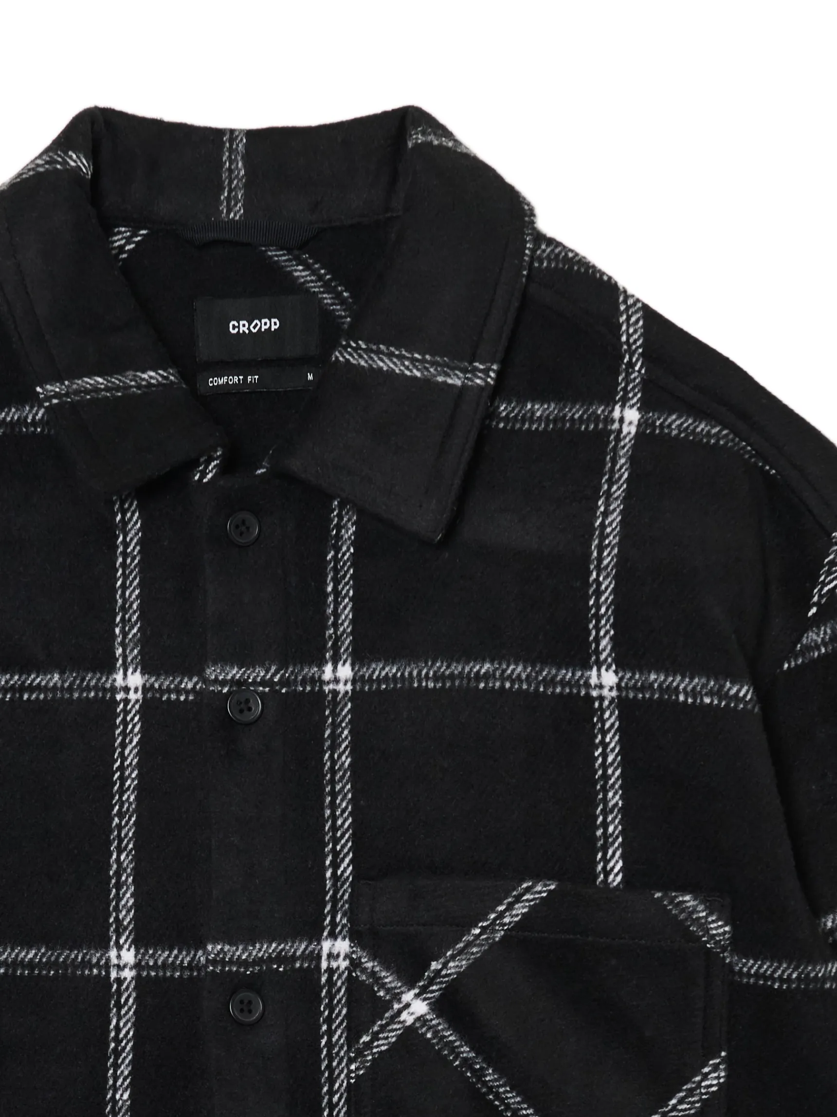 Discount Cropp Czarna kraciasta koszula z domieszką wełny czarny