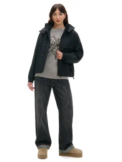 Sale Cropp Czarna kurtka anorak z kapturem czarny