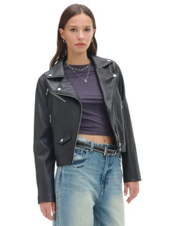 Fashion Cropp Czarna kurtka biker czarny