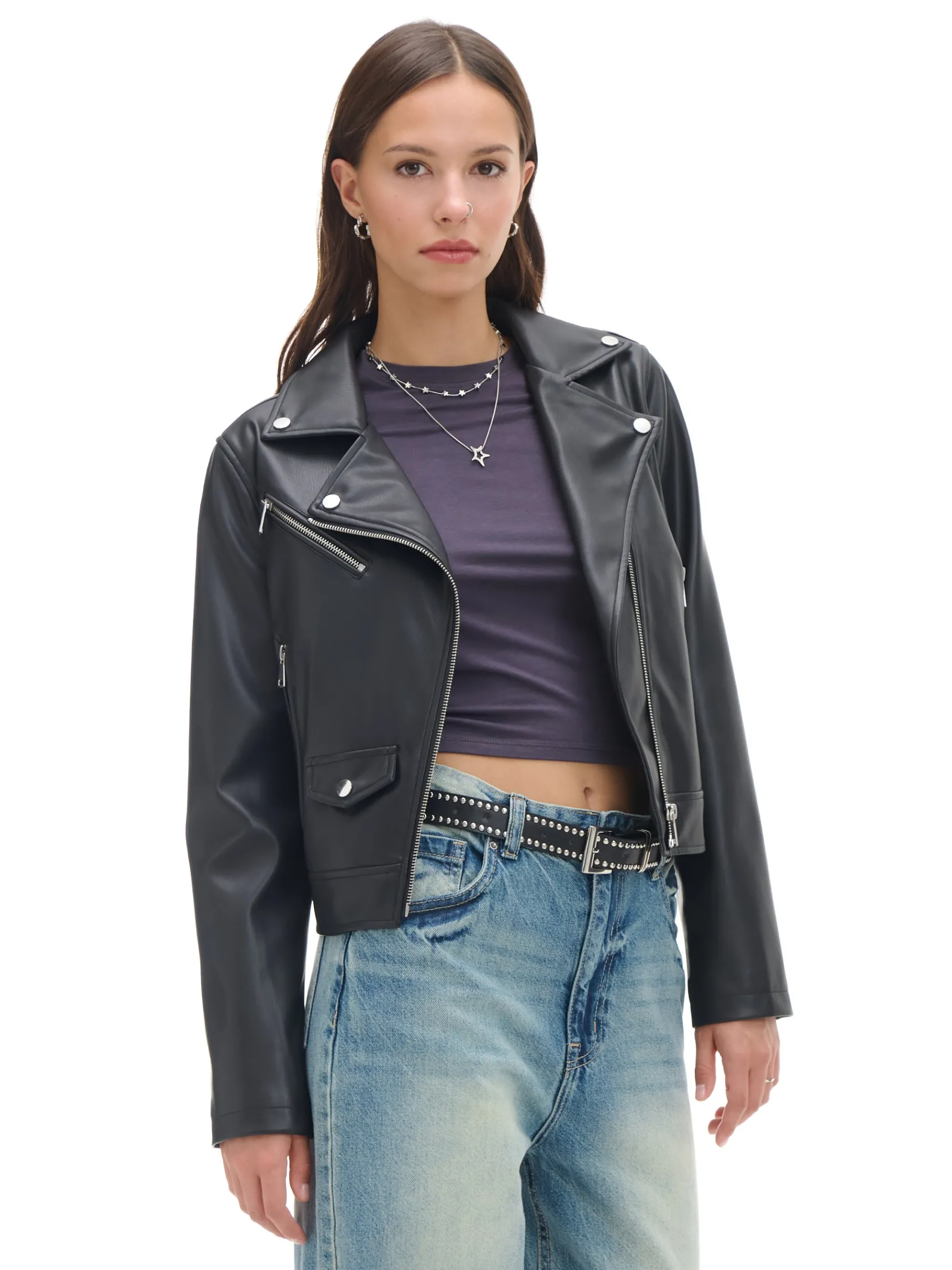 Fashion Cropp Czarna kurtka biker czarny