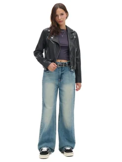Fashion Cropp Czarna kurtka biker czarny