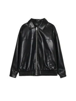 Online Cropp Czarna kurtka bomber ze sztucznej skóry czarny