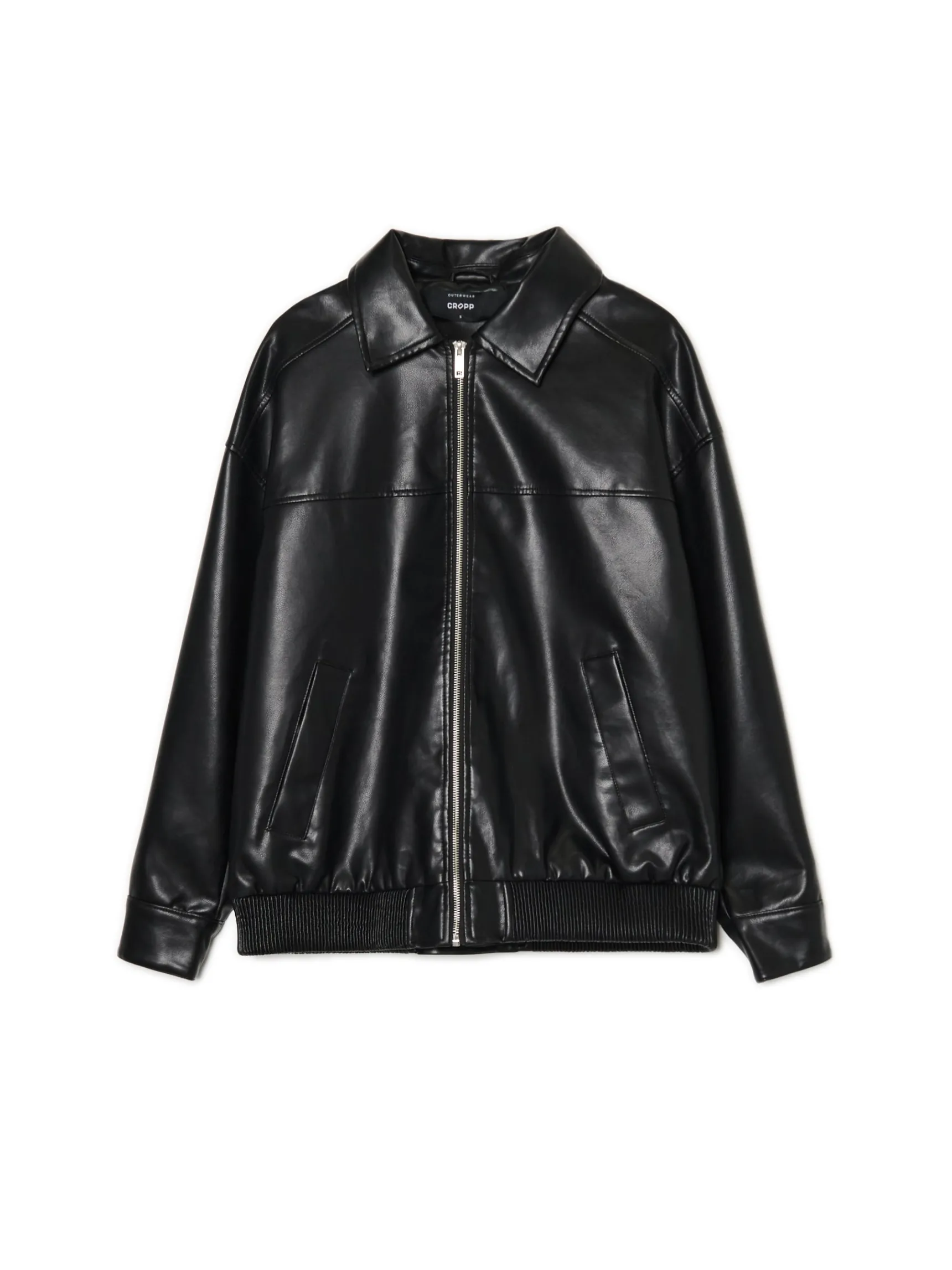 Online Cropp Czarna kurtka bomber ze sztucznej skóry czarny