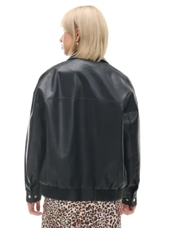 Online Cropp Czarna kurtka bomber ze sztucznej skóry czarny