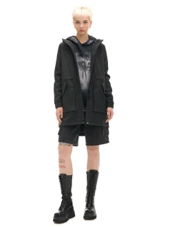 Best Cropp Czarna parka z kapturem czarny