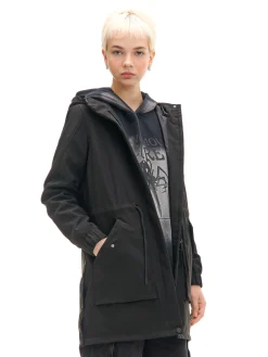 Best Cropp Czarna parka z kapturem czarny