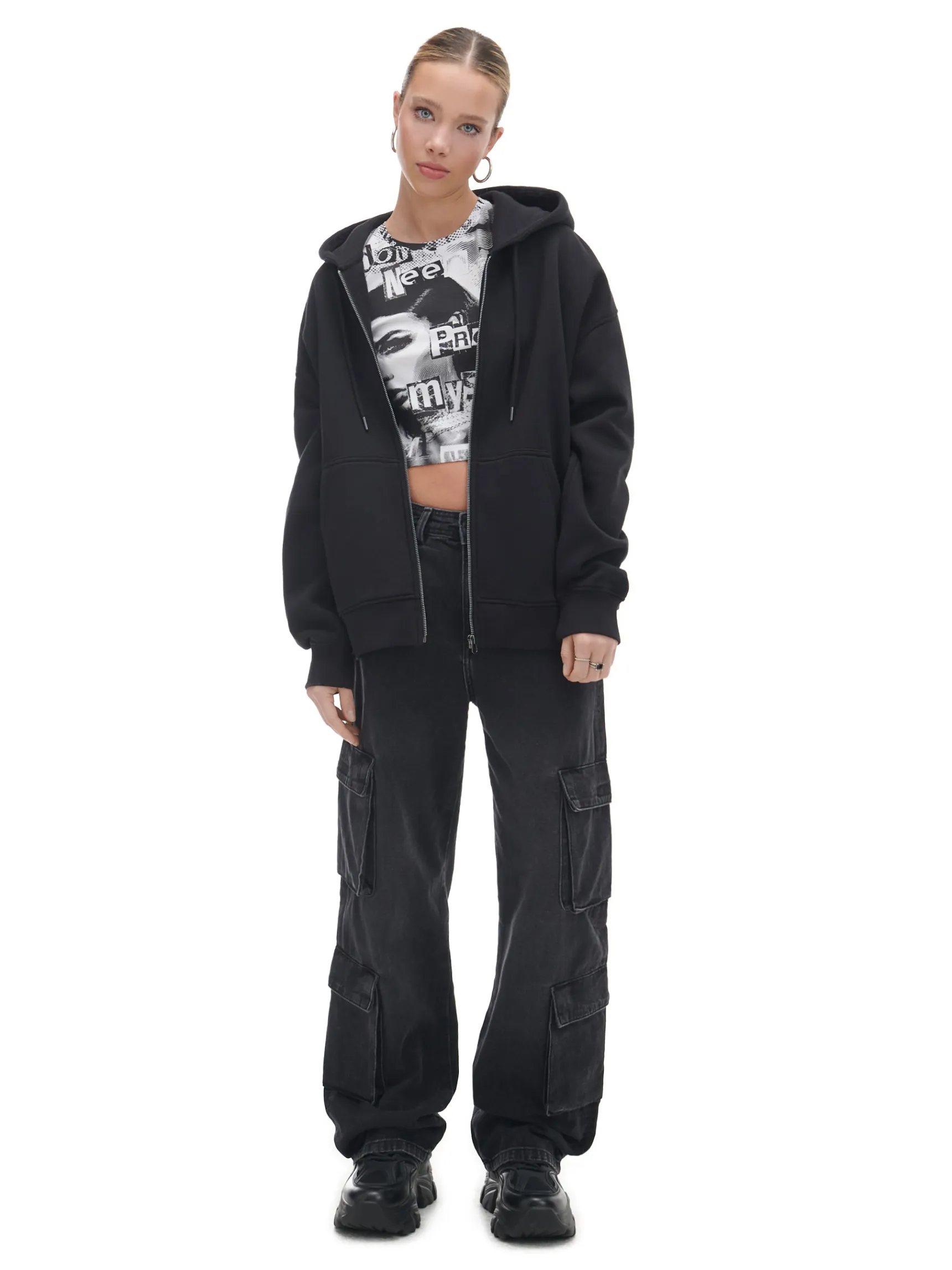 Online Cropp Czarna rozpinana bluza oversize czarny