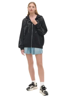 Hot Cropp Czarna rozpinana bluza z aplikacjami czarny
