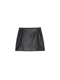 Online Cropp Czarna spódniczka mini z imitacji skóry czarny