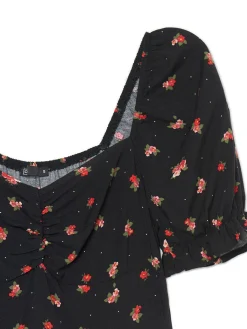 Sale Cropp Czarna sukienka midi w kwiaty czarny