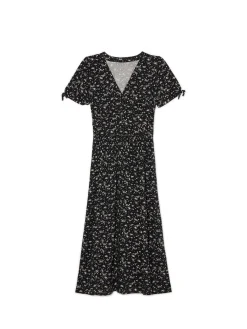 Online Cropp Czarna sukienka midi w kwiaty czarny