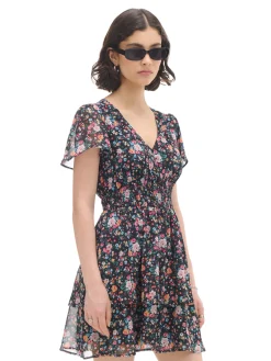 Hot Cropp Czarna sukienka mini w kwiaty czarny