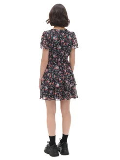 Hot Cropp Czarna sukienka mini w kwiaty czarny