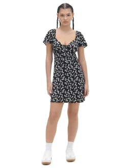 Outlet Cropp Czarna sukienka mini w stokrotki biały
