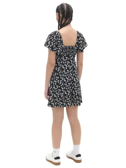 Outlet Cropp Czarna sukienka mini w stokrotki biały