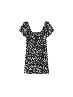 Outlet Cropp Czarna sukienka mini w stokrotki biały