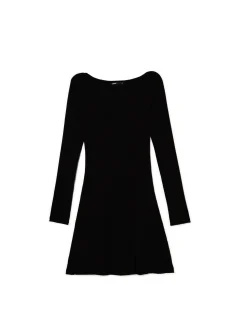 Discount Cropp Czarna sukienka mini z długimi rękawami czarny