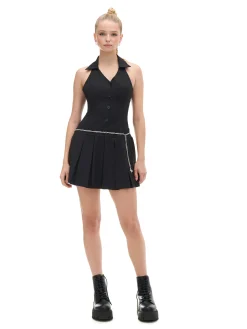 Best Cropp Czarna sukienka mini z kołnierzykiem czarny