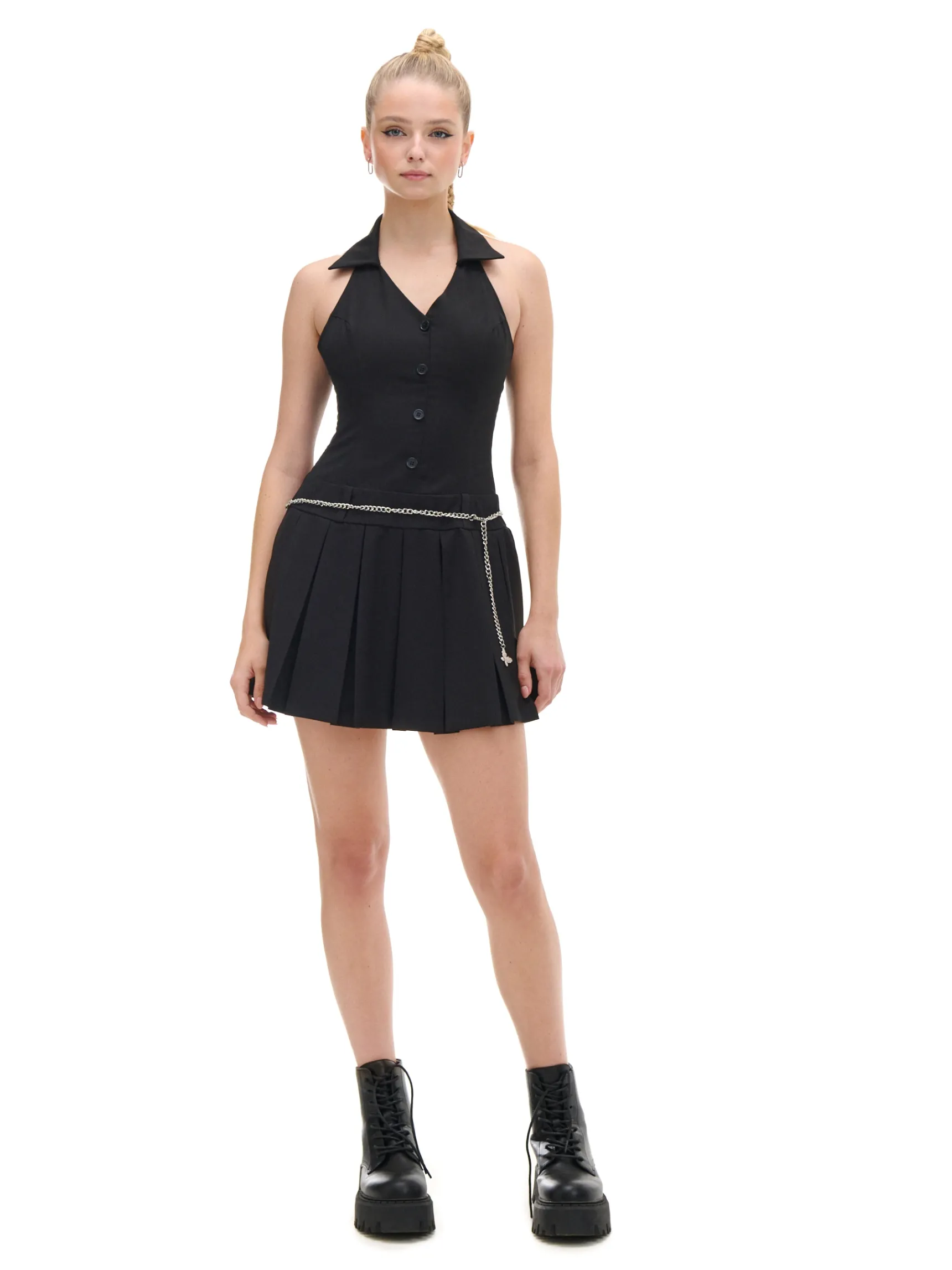 Best Cropp Czarna sukienka mini z kołnierzykiem czarny