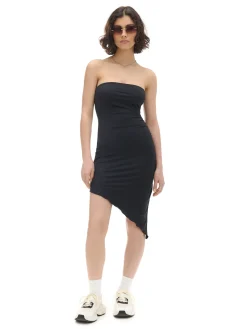 Discount Cropp Czarna sukienka z ozdobnym marszczeniem czarny