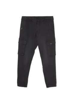 Discount Cropp Czarne jeansowe joggery cargo czarny