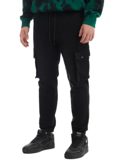 Discount Cropp Czarne jeansowe joggery cargo czarny