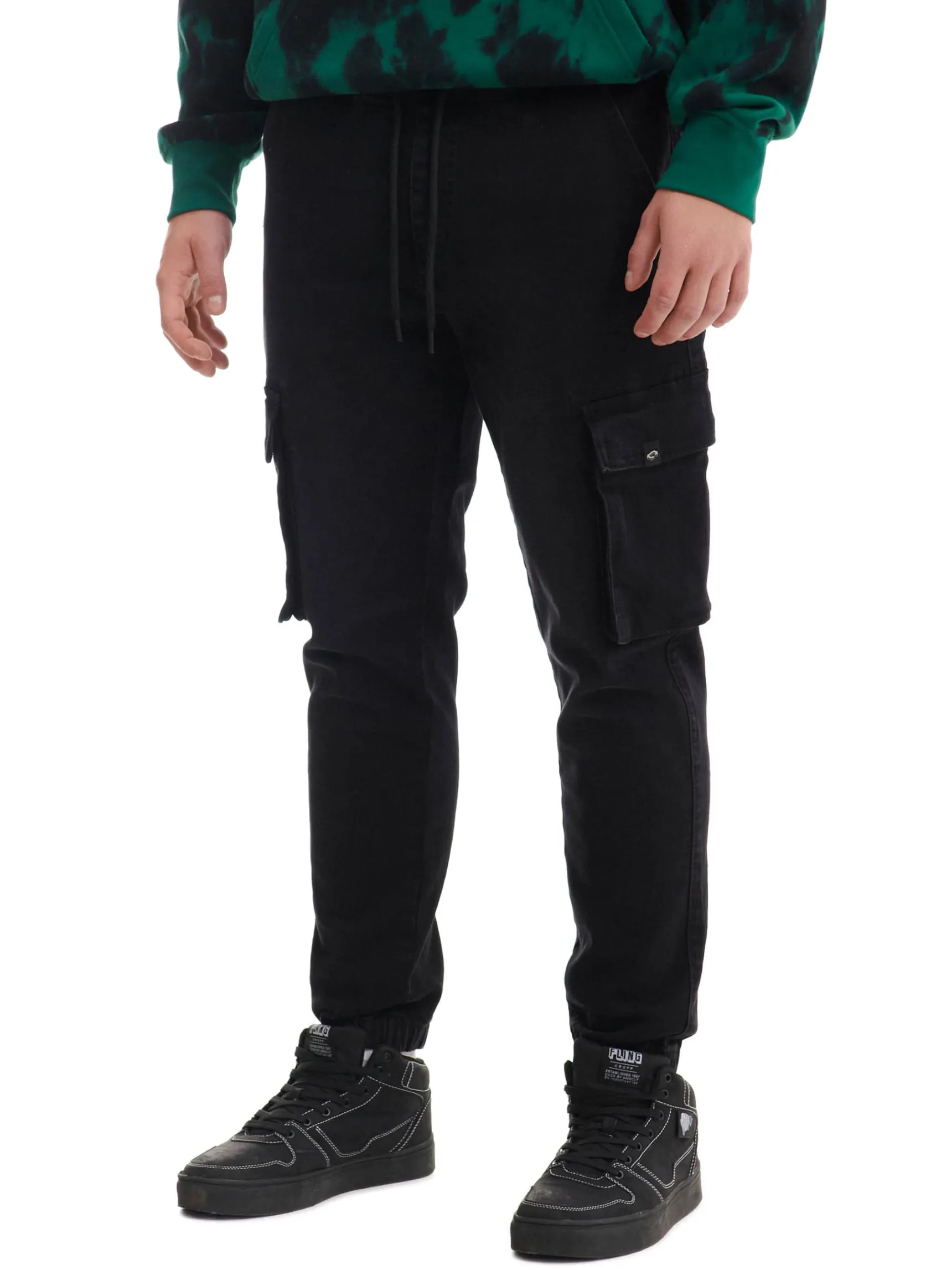 Discount Cropp Czarne jeansowe joggery cargo czarny