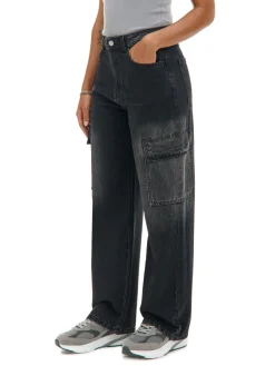 Sale Cropp Czarne jeansy baggy PETITE czarny