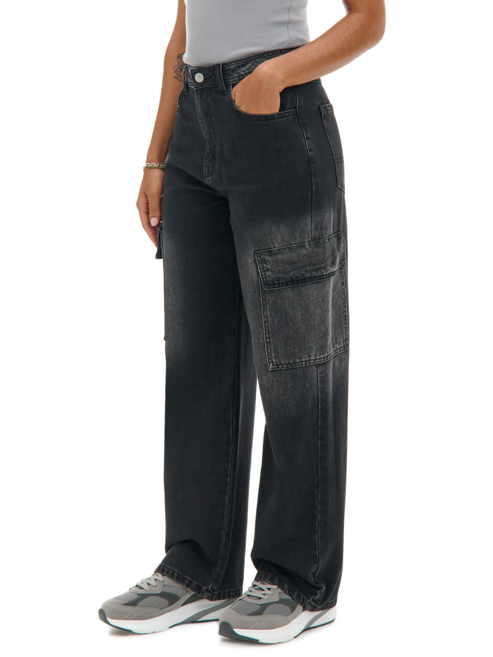 Sale Cropp Czarne jeansy baggy PETITE czarny