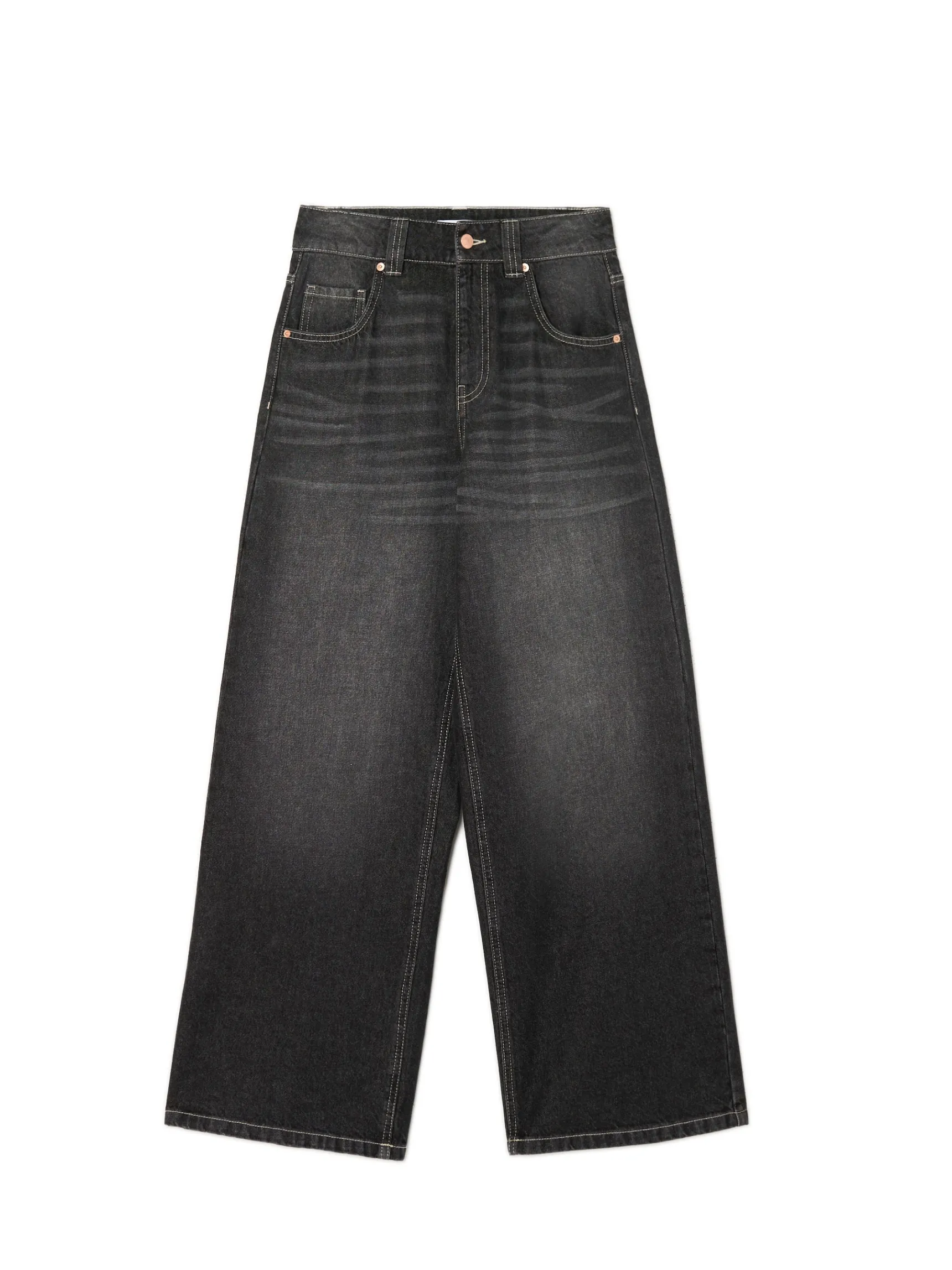 Discount Cropp Czarne jeansy baggy z efektem sprania czarny