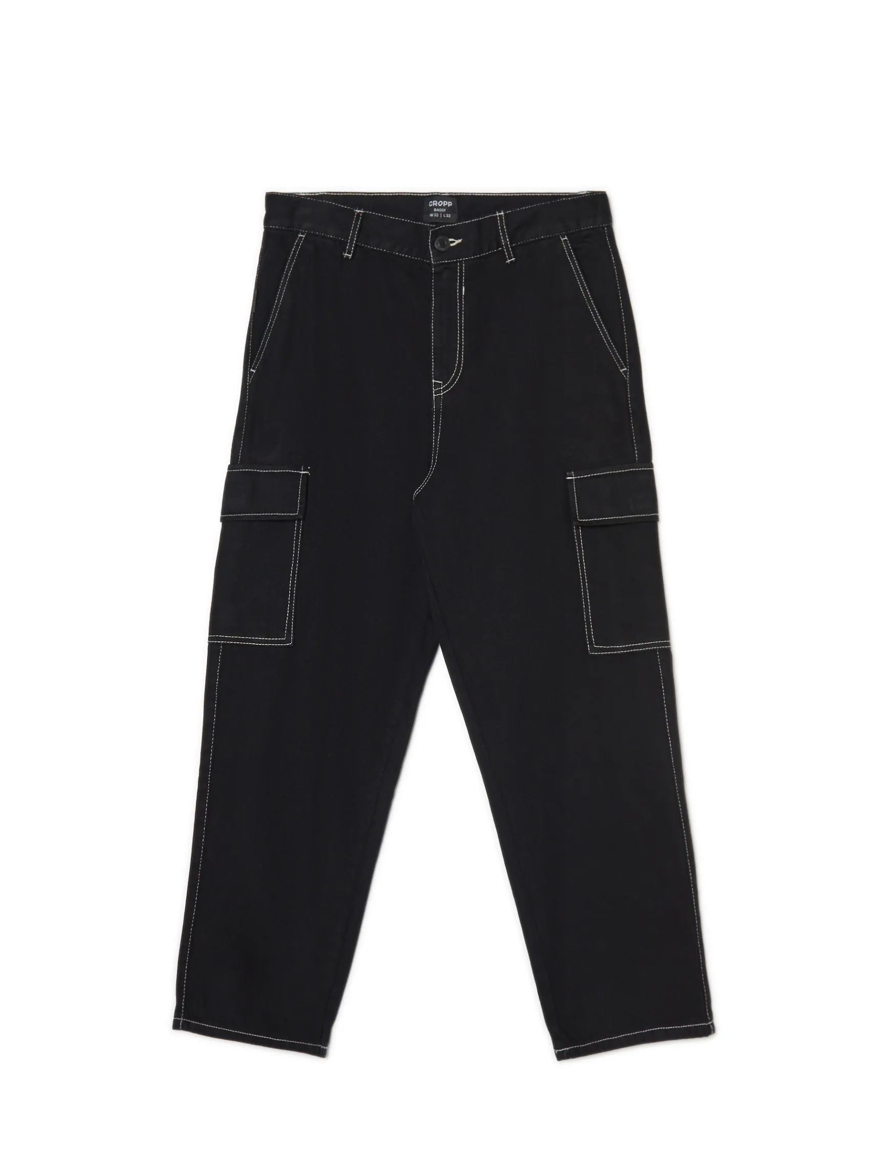 Fashion Cropp Czarne jeansy baggy z kieszeniami cargo czarny