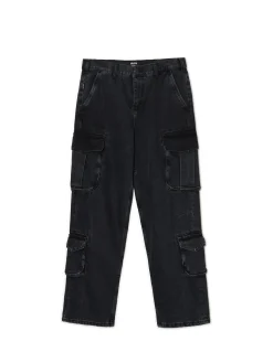Outlet Cropp Czarne jeansy baggy z kieszeniami cargo szary