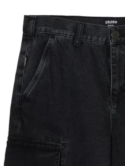 Outlet Cropp Czarne jeansy baggy z kieszeniami cargo szary