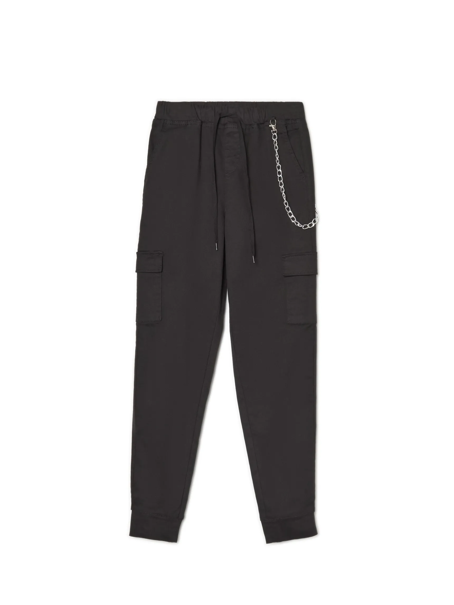 Clearance Cropp Czarne joggery cargo z łańcuchem czarny